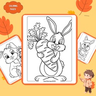 Set of 30/15/10 coloring pages, coloring pages for children in the shape of Bunny rabbits, A4, A5 pa
