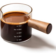 YARRAMATE 2.5 oz/75ML Espresso Shots Cup with Wooden Handle, Clear Glass Demitasse Cup with Dual Sca