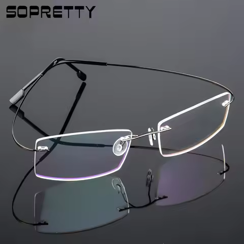 Titanium Alloy Ultra-Elastic Frameless Metal Glasses Frame for Men and Women, Rimless Myopia Prescri