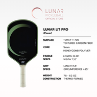 Lunar Pickleball Lit Pro (Power) Matcha 16MM Toray T-700 Raw Carbon Fiber