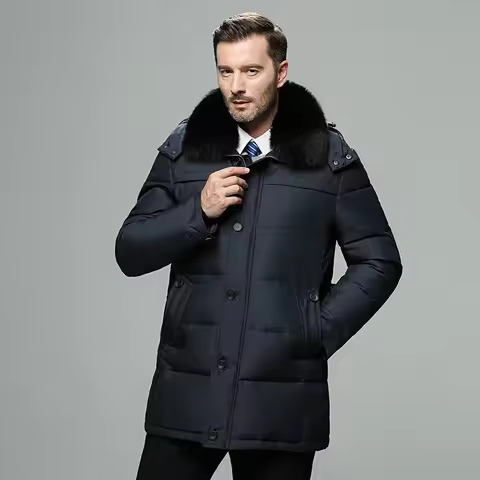 Canada Winter Jacket For Men Down Jacket Medium Long Warm Goose Down Coats Parkas Fur Collar Waterpr