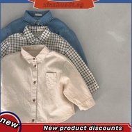 Perfectly-Kid Boys Denim Shirt Long Sleeve Lapel Button Closure Pocket Decor Casual Streetwear