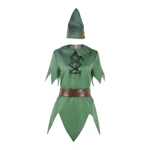 Movie Peter Pan Green Elf Cloth Set Hat Uniform Peter Pan Cosplay Costume Halloween Carnival Costume