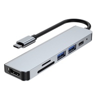 Dok Pengembangan Komputer Hub Type-C 4K HD PD Pengecasan Pantas USB-C Penukar Hub 6-dalam-1