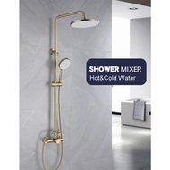 Brushed Gold Shower Fixture System Combo Set, Rainfall Shower Head with High Pressure Hand shower Wall Mount Dual Function