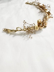 枝條和黃銅花頭飾品新娘新娘婚紗飾品