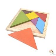 【Kiss】Tangram Wooden Color Diy Puzzle Jigsaw Puzzle Building Blocks Puzzle Toy