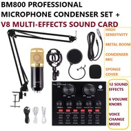 [Ready Stock] BM800 + V8 Sound Card Professional Studio Condenser Recording Microphone Set Live Stre
