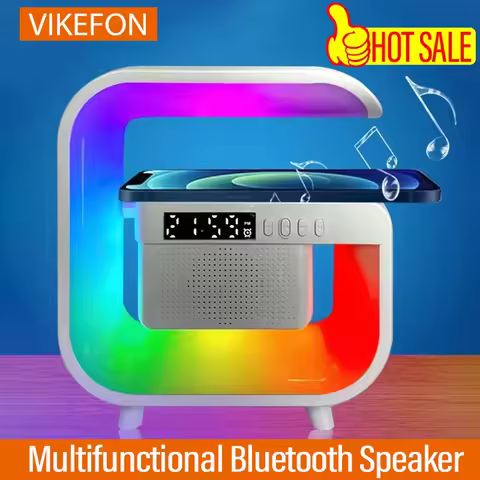 VIKEFON Multifunctional Bluetooth Speaker With RGB Desk Light and Alarm Clock and Wireless Charger F