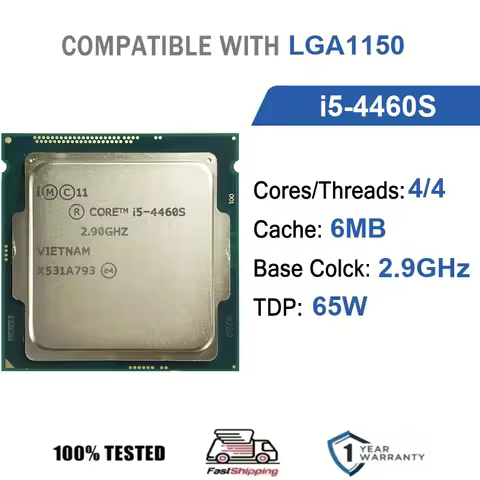 Intel Core i5-4460S 4 Core 4 Thread 2.9GHz 65W 6MB Cache 22nm Haswell DDR3-1333/DDR3L-1600 MHz SR1PM