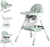 Baby High Chair, 5 in 1 High Chairs for Babies and Toddlers, Travel Foldable High Chair with Foot Rest, Detachable PU Cushion, Double Removable Tray, Adjustable Height &amp; Recline, Locking Wheels