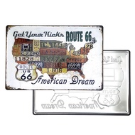 ป้ายสังกะสีวินเทจ Get Your Kicks on Route 66 American Dream (ปั๊มนูน) ขนาด 20x30 ซม.