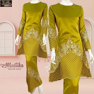 Mustika Kurung Pahang Lace Baju Nikah Kahwin Pengantin Tunang Raya Bride Satin Duchess Exclusive Yellow Gold Kurung