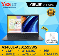 Asus VivoBook 14 A1400E-AEB1595WS 14'' FHD Laptop  ( i5-1135G7, 8GB, 512GB SSD, Intel UHD, W11+OPI, 2YW) Free Sleeve