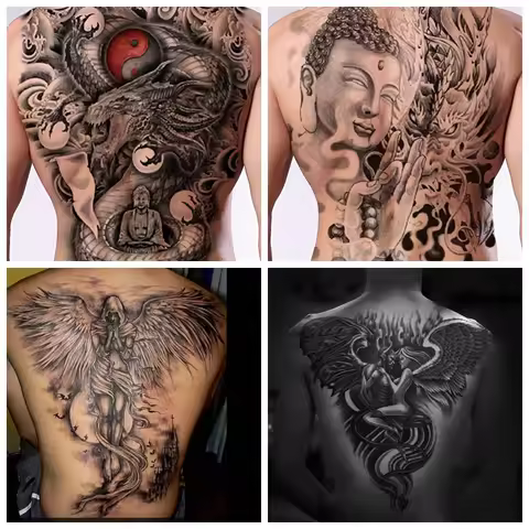 New Full Back Temporary Tattoo Stickers Men and Women Waterproof Personality Angel Devil Wings Art F