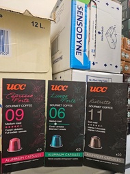 $100／4盒，$300／13盒, UCC 咖啡膠囊是專為 Nespresso 膠囊咖啡機所設計的相容膠囊。它們均採用鋁製膠囊包裝，每盒內含 10 顆，但各自擁有不同的風味特性、烘焙程度與強度標示。