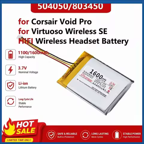 3.7V 1100mAh/1600mAh 504050/803450 Battery for Corsair Void Pro for Virtuoso Wireless SE HIFI Blueto