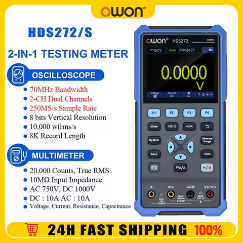 OWON: HDS272-HDS272S Digital Oscilloscope, 3-In-1 Handheld Oscilloscope, 3-Channel 1MHz Bandwidth, M