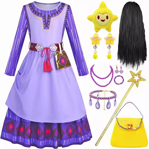 Disney Costumes for Girls Purim Asha Cosplay Princess Wish Asha Dress for Girls Christmas Kids Masqu