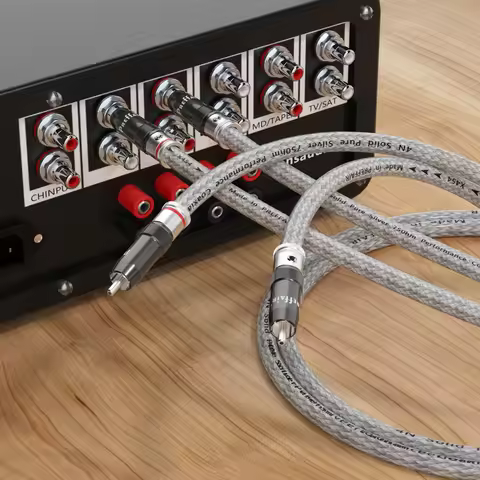 Preffair 99.99% Pure Silver RCA Cable HiFi Audio Interconnect Solid PSS Pure Silver Core Wire Silver