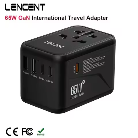 LENCENT 65W/100W GaN International Travel Adapter with 2USB 3 Type C GaN Fast Charging Adapter with 