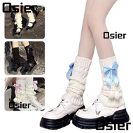 OSIER Knitted Leg Warmers, Thermal Bowknot Pom-pom Leg Warmers, Fleece Lined Lolita Slouchy Leg Warm