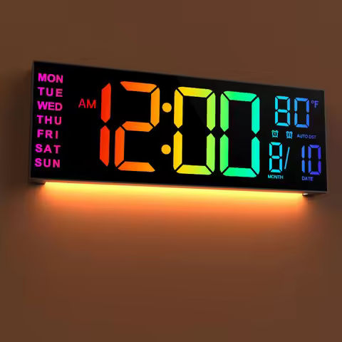 16" B Large Digital Wall Clock, Big LED Display with Remote, 8 RGB Color, Alarm, DST, Temperature fo