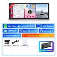 Ekleva 11.3 Inch DVR cho xe hơi 4K Dash Cam Không Dây Carplay Android Tự Động AI Hỗ trợ màn hình cam