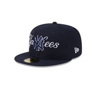 New Era 59Fifty New York Yankees Overlap Fitted Hat Dark Navy Blue - Billion Creation Retro Black Ic
