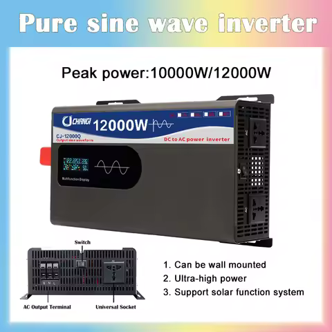 Pure Sine Wave Inverter 24V To 220V 110V 10000W 12000W High Power 48V 60V 72V 96V Converter Solar In