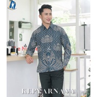 KEMEJA Kepyar Navy Men's Batik Shirt Long Sleeve Modern Solo Batik Full Fur by Batik ALX