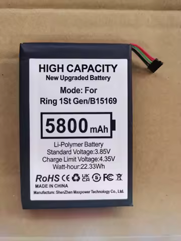 New 3.75V 5800mAh B15169 Battery For Ring 1st Electronic Entrance Guard Doorbell 5-wire Plug
