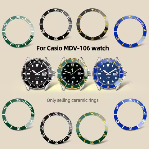 For Casio MDV-106 Duro Swordfish Ceramic Insert 12 o'clock Green Luminous Bezel Mouth Sloping 41x32.