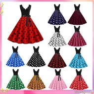 Hon* Vintage Backless Dress 1950s Dot Retro Dress Vintage Floral Lace-up Midi Dress with Bow Detail 