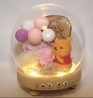 客訂 小熊維尼 Winnie the Pooh 永生花 氣球 木牌雕刻 來圖訂製 不凋謝花 保鮮花 玻璃罩 擺設