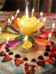 蓮花蠟燭led節慶電動唱歌轉動花燭,搭配音樂使用於婚禮、生日派對蛋糕裝飾