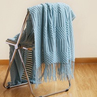 3D Plaid Knitted Blanket Solid Color Embossed Blanket Nordic Decorative Blanket for Sofa Bed Throw C
