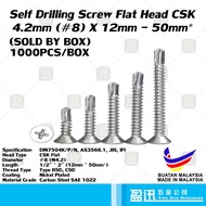 Self Drilling Screw Skru Besi Mata Drill Skru - Flat Head #8 x 1/2"(12mm) - 2"(50mm) 1000pcs/Box