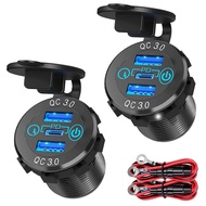 QC 3.0 PD3.0 Triple USB Car Charger 12V 24V 60W USB-C Multiple Fast Charger with Switch for Boat Tru