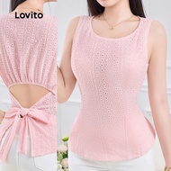 (NEW) Lovito Casual Top Carvedout Embroidery Spring/summer Pink Top for Women L155ED539 Lovito T-op 