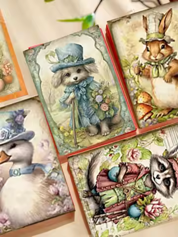 44pcs Card and Sticker set Animal Theme with for Holiday Flag DIY, Bottle, Album Decor, Greeting Car