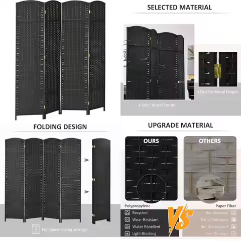 4 Panel Folding Privacy Screen Room Divider 5.6 Feet Tall for Home Office Bedroom Freestanding Parti