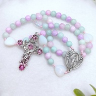 Catholic Rosary Our Lady Miraculous Rosary Agate, Amazonite, Opal, Handmade Knotted Rosary Baptism G