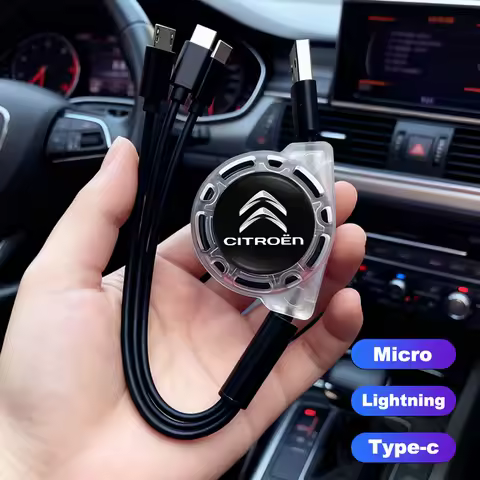 Car Data Cable Charger 3-in-1 Portable Charging Cable Valve For Citroen C5X e-C4 X e-C3 C4 C3 C5 Ber