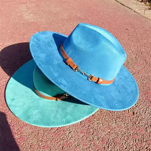 Fedora suede simple belt accessories heart top wide brim hat for men and women panama hat fedora hat