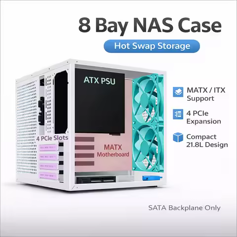 Sagittarius 8 Bay NAS Case Hot Swap SATA Backplane MATX Mini ITX Server Chassis ATX PSU 4 PCIe Home 