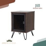Jill (Nasya Stone) Bedside Table with 1 Cabinet Bedroom Furniture (EM231 Nasya Stone + B308 Black) b