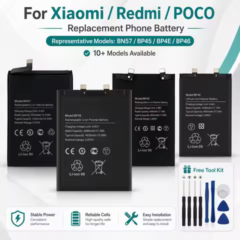 Replacement Battery for Xiaomi 10T 11T Pro 12T Pro Poco M4 Pro Mi 11 Mix 4 Redmi 10 K50