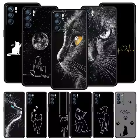 Cat Line Black Cats Phone Case For Oppo Reno13 Reno12 Reno11 F Reno10 Pro A54 5G Find X5 A53 A52 A9 