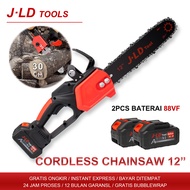 JLD Gergaji listrik chainsaw 12INCH Gergaji Mesin kayu listrik 88VF Gergaji elektrik bisa di cas 2pcs baterai Gergaji mesin potong kayu mini Bisa COD!